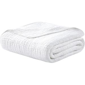 imageYoofoss Muslin Blanket 100 Organic Cotton Throw Large 50quot x 60quot for Bed Couch Summer Gauze Blanket for Adults Lightweight and Breathable Apricot WhiteWhite