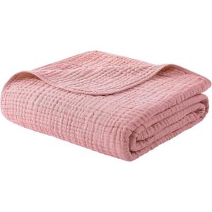 imageYoofoss Muslin Blanket 100 Organic Cotton Throw Large 50quot x 60quot for Bed Couch Summer Gauze Blanket for Adults Lightweight and Breathable Apricot WhiteBean Paste