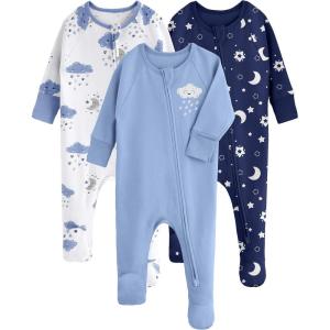 imageYoofoss Baby Pajamas 100 Organic Cotton Baby Sleepers for Newborn 03 36 69 Months Boys Girl Clothes 3pcs Footed PJsCloud