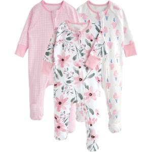 imageYoofoss Baby Pajamas 100 Organic Cotton Baby Sleepers for Newborn 03 36 69 Months Boys Girl Clothes 3pcs Footed PJsPink Flower