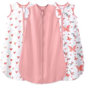 imageYoofoss Baby Sleep Sack 06 Months 15 Tog Baby Wearable Blanket with 2Way Zipper 100 Organic Cotton Fabric Winter Infant Sleeping Sack Warm Soft ComfyPink  Heart  Butterfly