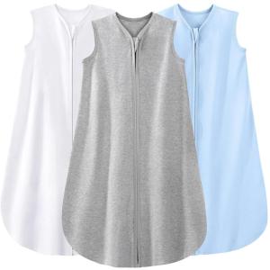 imageYoofoss Baby Sleep Sack 06 Months 15 Tog Baby Wearable Blanket with 2Way Zipper 100 Organic Cotton Fabric Winter Infant Sleeping Sack Warm Soft ComfyWhitegreyblue