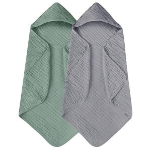 imageYoofoss Hooded Baby Towels for Newborn 2 Pack 100 Muslin Organic Cotton Baby Bath Towel with Hood for Babies Infant Toddler and Kids 32x32Inch Soft and Absorbent Newborn Essential BeigeampampCoffeeGrey and Dark Green