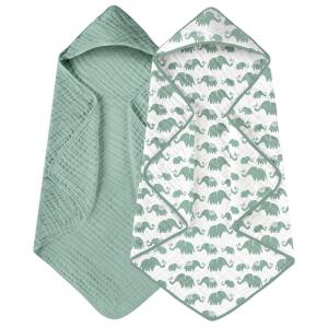 imageYoofoss Hooded Baby Towels for Newborn 2 Pack 100 Muslin Organic Cotton Baby Bath Towel with Hood for Babies Infant Toddler and Kids 32x32Inch Soft and Absorbent Newborn Essential BeigeampampCoffeeGreen Elephant