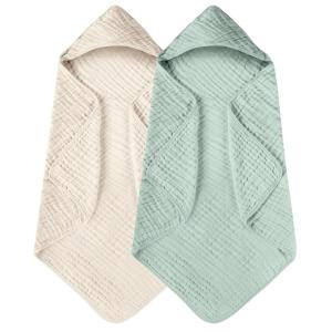imageYoofoss Hooded Baby Towels for Newborn 2 Pack 100 Muslin Organic Cotton Baby Bath Towel with Hood for Babies Infant Toddler and Kids 32x32Inch Soft and Absorbent Newborn Essential BeigeampampCoffeeApricot and Green
