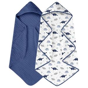 imageYoofoss Hooded Baby Towels for Newborn 2 Pack 100 Muslin Organic Cotton Baby Bath Towel with Hood for Babies Infant Toddler and Kids 32x32Inch Soft and Absorbent Newborn Essential BeigeampampCoffeeNavy Dinosaur