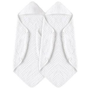 imageYoofoss Hooded Baby Towels for Newborn 2 Pack 100 Muslin Organic Cotton Baby Bath Towel with Hood for Babies Infant Toddler and Kids 32x32Inch Soft and Absorbent Newborn Essential BeigeampampCoffeeWhite2 Pack