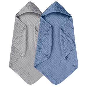 imageYoofoss Hooded Baby Towels for Newborn 2 Pack 100 Muslin Organic Cotton Baby Bath Towel with Hood for Babies Infant Toddler and Kids 32x32Inch Soft and Absorbent Newborn Essential BeigeampampCoffeeGrey and Dark Blue