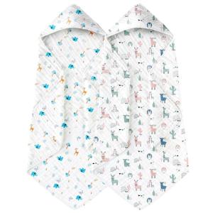 imageYoofoss Hooded Baby Towels for Newborn 2 Pack 100 Muslin Organic Cotton Baby Bath Towel with Hood for Babies Infant Toddler and Kids 32x32Inch Soft and Absorbent Newborn Essential BeigeampampCoffeeAlpaca and Elephant