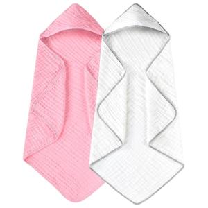 imageYoofoss Hooded Baby Towels for Newborn 2 Pack 100 Muslin Organic Cotton Baby Bath Towel with Hood for Babies Infant Toddler and Kids 32x32Inch Soft and Absorbent Newborn Essential BeigeampampCoffeeWhite and Pink
