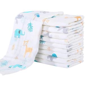 imageYoofoss Muslin Burp Cloths for Baby 10 Pack 100 Organic Cotton Baby Washcloths for Boys Girls Large 20X10 Super Soft and Absorbent WhiteElephant