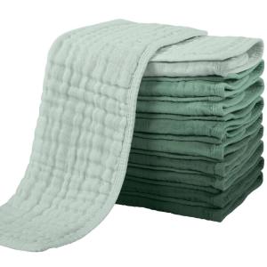 imageYoofoss Muslin Burp Cloths for Baby 10 Pack 100 Organic Cotton Baby Washcloths for Boys Girls Large 20X10 Super Soft and Absorbent WhiteGradient Green