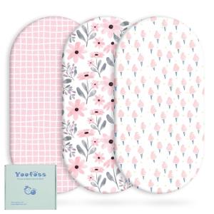 imageYoofoss Bassinet Sheets for Baby3Pack Fitted Bassinet Sheets Set Compatible with Halo Bassinest Swivel SleeperBaby DelightAngelblissSoft Breathable Bassinet Mattress SheetsGreenLeafPinkfloral