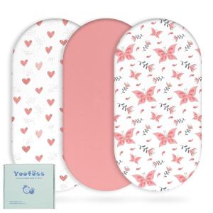 imageYoofoss Bassinet Sheets for Baby3Pack Fitted Bassinet Sheets Set Compatible with Halo Bassinest Swivel SleeperBaby DelightAngelblissSoft Breathable Bassinet Mattress SheetsGreenLeafPinkbutterflies