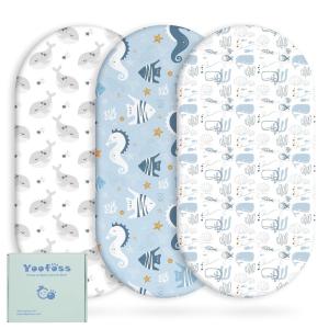 imageYoofoss Bassinet Sheets for Baby3Pack Fitted Bassinet Sheets Set Compatible with Halo Bassinest Swivel SleeperBaby DelightAngelblissSoft Breathable Bassinet Mattress SheetsGreenLeafBlueseahorse