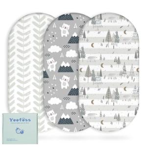 imageYoofoss Bassinet Sheets for Baby3Pack Fitted Bassinet Sheets Set Compatible with Halo Bassinest Swivel SleeperBaby DelightAngelblissSoft Breathable Bassinet Mattress SheetsGreenLeafGreybear