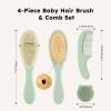 imageYoofoss 4 Piece Baby Hair Brush and Comb SetWooden Baby Hair Brush with Natural Ultra Soft Goat Hair Baby Comb Set for Boy Girl  GreenGreen