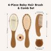 imageYoofoss 4 Piece Baby Hair Brush and Comb SetWooden Baby Hair Brush with Natural Ultra Soft Goat Hair Baby Comb Set for Boy Girl  GreenWalnut