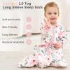 imageYoofoss Baby Sleep Sack 06 Months 10 Tog Long Sleeve Sleep Sack Organic Cotton Wearable Blanket for Newborns 2Way Zipper Quilted Sleeping SacksSmallPink Flowers