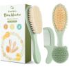 imageYoofoss 4 Piece Baby Hair Brush and Comb SetWooden Baby Hair Brush with Natural Ultra Soft Goat Hair Baby Comb Set for Boy Girl  GreenGreen