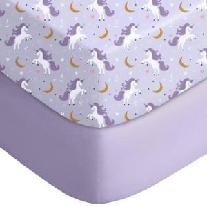 imageYoofoss Baby Crib Sheets for Boys Girls Fitted Crib Sheet 2 Pack for Standard Crib and Toddler Mattress Super Soft Microfiber Baby Sheet 28x52x8inGreenLeafPurpleunicorn