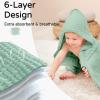 imageYoofoss Hooded Baby Towels for Newborn 2 Pack 100 Muslin Organic Cotton Baby Bath Towel with Hood for Babies Infant Toddler and Kids Large 32x32Inch Soft and Absorbent Newborn EssentialGradient Green