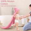 imageYoofoss Hooded Baby Towels for Newborn 2 Pack 100 Muslin Organic Cotton Baby Bath Towel with Hood for Babies Infant Toddler and Kids Large 32x32Inch Soft and Absorbent Newborn EssentialWhite and Pink