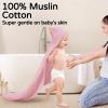 imageYoofoss Hooded Baby Towels for Newborn 2 Pack 100 Muslin Organic Cotton Baby Bath Towel with Hood for Babies Infant Toddler and Kids Large 32x32Inch Soft and Absorbent Newborn EssentialPink and White Leaf