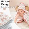 imageYoofoss Hooded Baby Towels for Newborn 2 Pack 100 Muslin Organic Cotton Baby Bath Towel with Hood for Babies Infant Toddler and Kids Large 32x32Inch Soft and Absorbent Newborn EssentialPink Rainbow