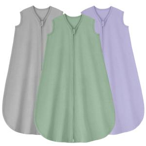 imageYoofoss Baby Sleep Sack 612 Months 05 Tog Wearable Blanket for Baby 3 Pack 100 Organic Cotton Infant Toddler Sleeping Sack 2Way Zipper Lightweight Sleep SackGreengreypurple