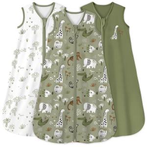 imageYoofoss Baby Sleep Sack 612 Months 05 Tog Wearable Blanket for Baby 3 Pack 100 Organic Cotton Infant Toddler Sleeping Sack 2Way Zipper Lightweight Sleep SackGreen Forest