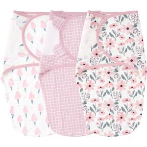 imageYoofoss Baby Swaddles for Newborns 100 Organic Cotton Adjustable Swaddle Sleep Sack 03 Months Newborn Swaddle Sack Breathable SoftSmallPink  Flowers