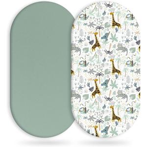 imageYoofoss Bassinet Sheets Baby Girl Boy Fitted Bassinet Sheet Set 2 Pack Universal Fit for Cradle Moses Basket Oval Rectangle Round Hourglass Mattress Soft Breathable Green  Giraffe