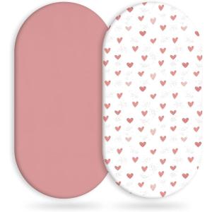imageYoofoss Bassinet Sheets Baby Girl Boy Fitted Bassinet Sheet Set 2 Pack Universal Fit for Cradle Moses Basket Oval Rectangle Round Hourglass Mattress Soft Breathable PinkLove