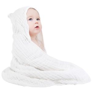 imageYoofoss Hooded Baby Towels for Newborn 100 Muslin Cotton Baby Bath Towel with Hood for Babies Infant Toddler and Kids Large 32x32Inch Soft and Absorbent Newborn EssentialWhite