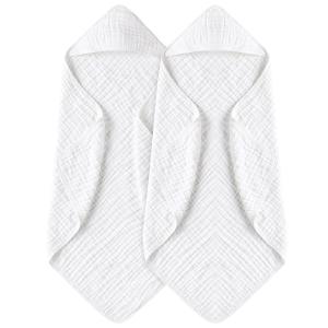 imageYoofoss Hooded Baby Towels for Newborn 2 Pack 100 Muslin Organic Cotton Baby Bath Towel with Hood for Babies Infant Toddler and Kids Large 32x32Inch Soft and Absorbent Newborn EssentialWhite2 Pack