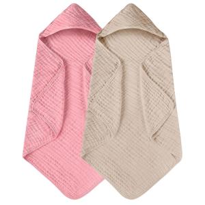 imageYoofoss Hooded Baby Towels for Newborn 2 Pack 100 Muslin Organic Cotton Baby Bath Towel with Hood for Babies Infant Toddler and Kids Large 32x32Inch Soft and Absorbent Newborn EssentialBeige  Bean Paste