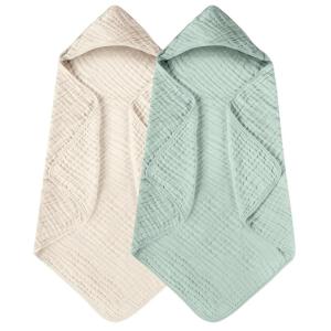 imageYoofoss Hooded Baby Towels for Newborn 2 Pack 100 Muslin Organic Cotton Baby Bath Towel with Hood for Babies Infant Toddler and Kids Large 32x32Inch Soft and Absorbent Newborn EssentialApricot and Green