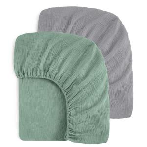 imageYoofoss Muslin Crib Sheets for Boys Girls 100 Cotton Fitted Baby Crib Sheet 2 Pack Soft and Breathable for Standard Crib Mattress ampamp Toddler Mattress 52quotx28quotGreygreen