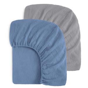 imageYoofoss Muslin Crib Sheets for Boys Girls 100 Cotton Fitted Baby Crib Sheet 2 Pack Soft and Breathable for Standard Crib Mattress ampamp Toddler Mattress 52quotx28quotGreyblue