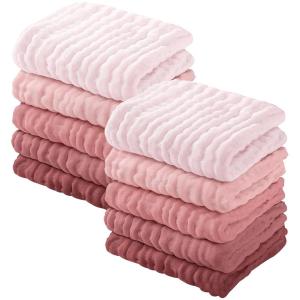 imageYoofoss Muslin Baby Washcloths 100 Organic Cotton Face Towels 6 Pack Wash Cloths for Baby 12x12in Soft and Absorbent Baby Wipes Gradient PinkGradient Pink