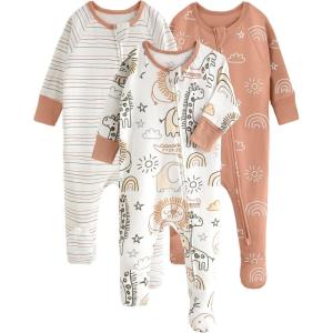 imageYoofoss Baby Pajamas 100 Cotton Baby Sleepers for Newborn 03 36 69 Months Boys Girl Clothes 3pcs Footed PJsBrown Animal