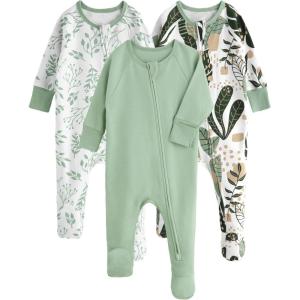 imageYoofoss Baby Pajamas 100 Cotton Baby Sleepers for Newborn 03 36 69 Months Boys Girl Clothes 3pcs Footed PJsGreen Leaf