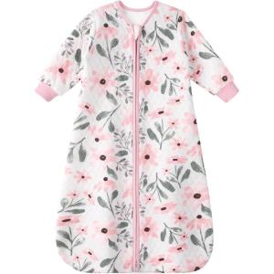 imageYoofoss Baby Sleep Sack 1824 Months 10 Tog Long Sleeve Sleep Sack Organic Cotton Wearable Blanket for Toddlers 2Way Zipper Quilted Sleeping SacksXLargePink Flowers