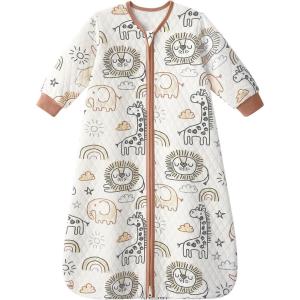 imageYoofoss Baby Sleep Sack 1824 Months 10 Tog Long Sleeve Sleep Sack Organic Cotton Wearable Blanket for Toddlers 2Way Zipper Quilted Sleeping SacksXLargeBrown Giraffe