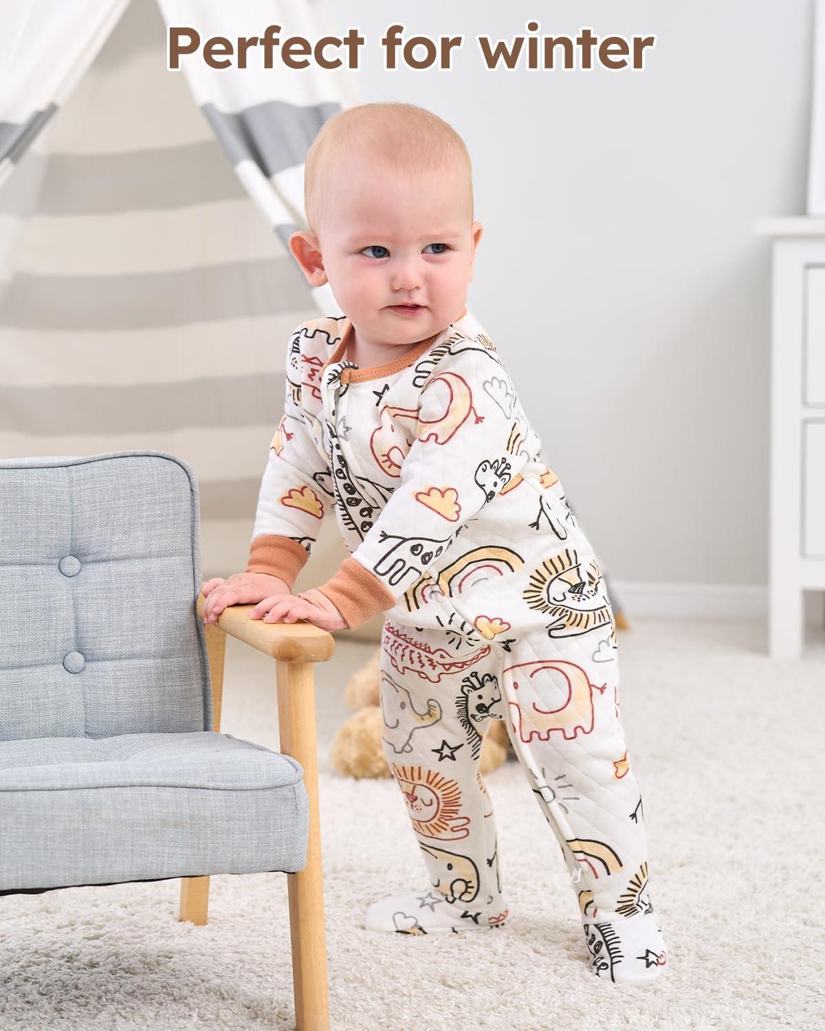 imageYoofoss Baby Pajamas Organic Cotton Baby Sleepers for Newborn 03 36 69 Months Boys Girl Clothes Footed PjsBrown Giraffe