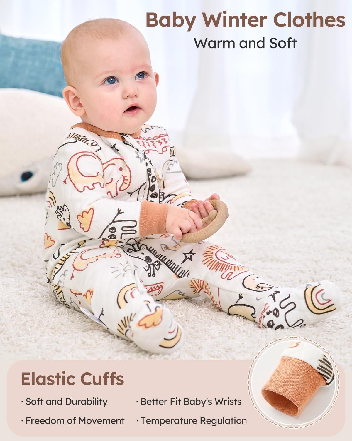 imageYoofoss Baby Pajamas Organic Cotton Baby Sleepers for Newborn 03 36 69 Months Boys Girl Clothes Footed PjsBrown Giraffe