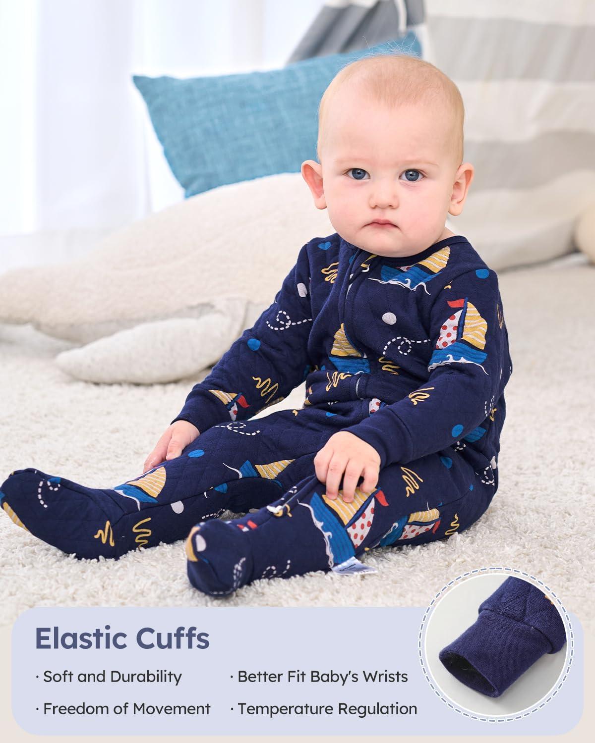 imageYoofoss Baby Pajamas Organic Cotton Baby Sleepers for Newborn 03 36 69 Months Boys Girl Clothes Footed PjsDark Blue Sailor