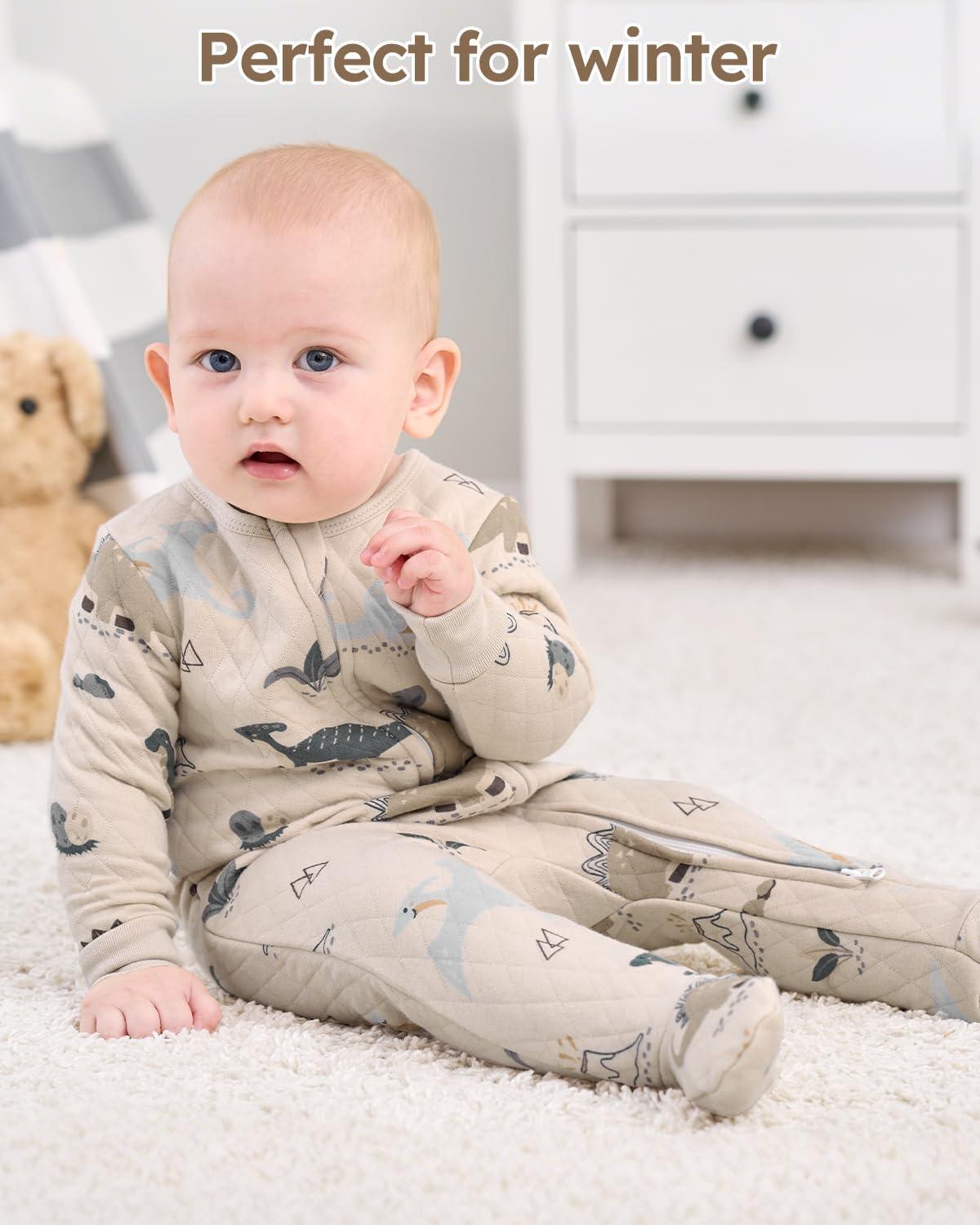 imageYoofoss Baby Pajamas Organic Cotton Baby Sleepers for Newborn 03 36 69 Months Boys Girl Clothes Footed PjsGreycoffee Dinosaur