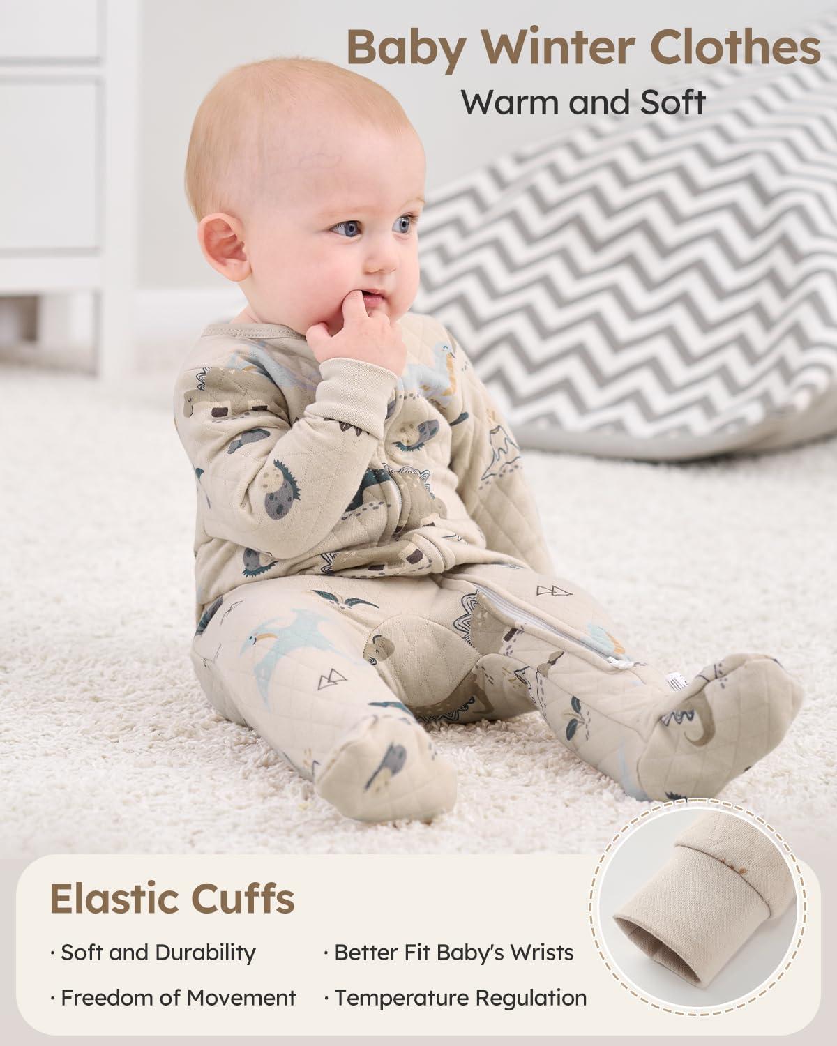 imageYoofoss Baby Pajamas Organic Cotton Baby Sleepers for Newborn 03 36 69 Months Boys Girl Clothes Footed PjsGreycoffee Dinosaur